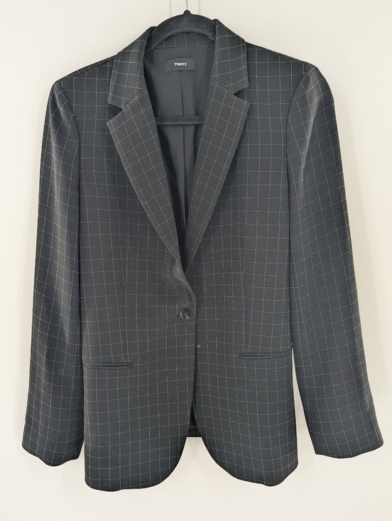 Theory Jackets & Blazers - Theory Black Staple Check Crepe Blazer Women's 6 Professional Career Minimalist